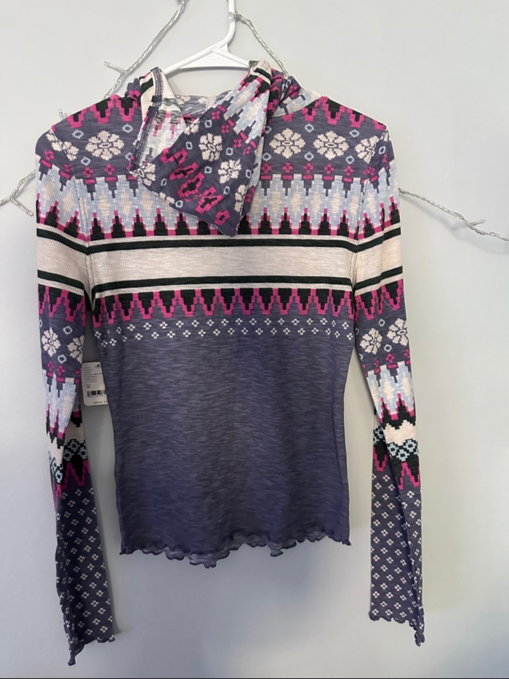 FP Movement by Free People Purple Fair Isle Hooded Women's Sweater M